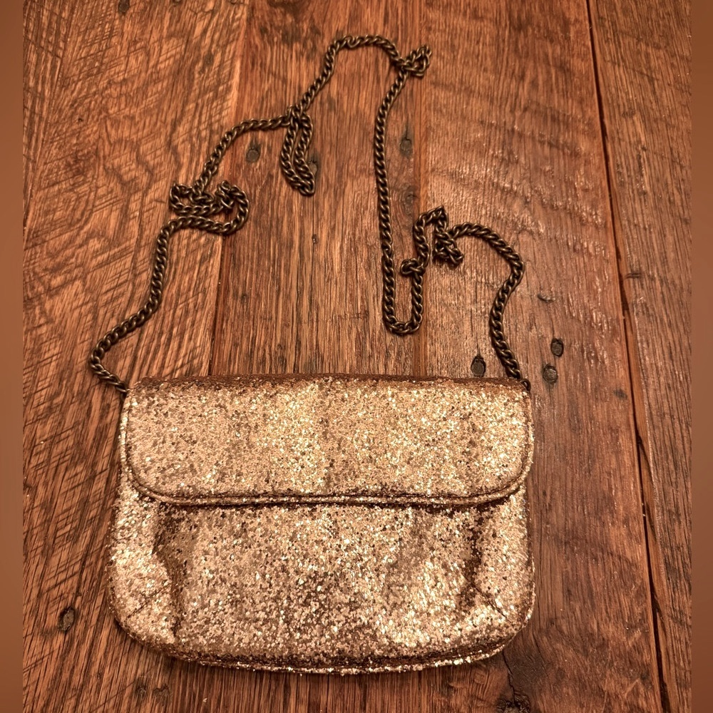 J Crew Gold Glitter Crossbody Bag